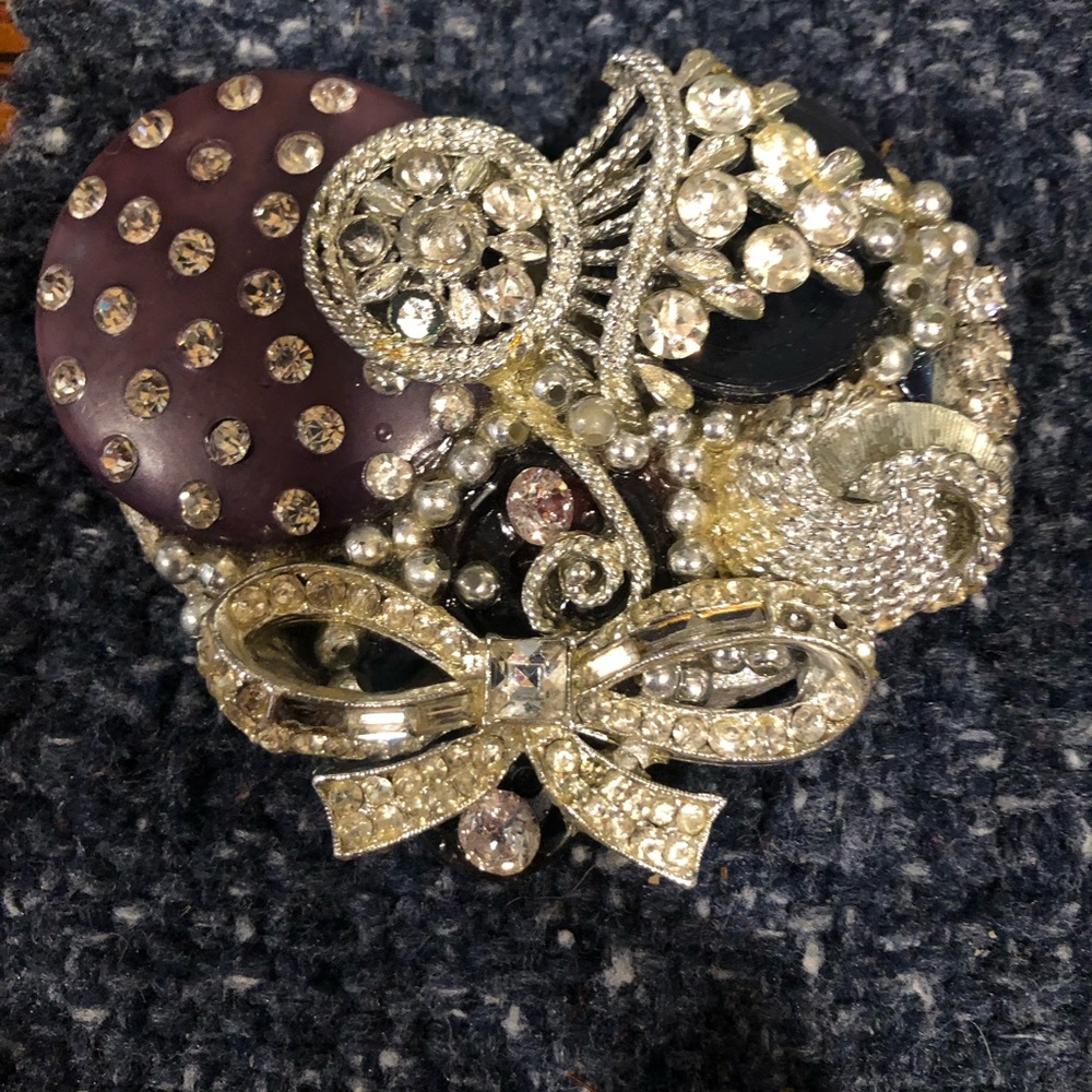 Rhinestone Bow and Cluster Brooch -handcrafted sold by artist